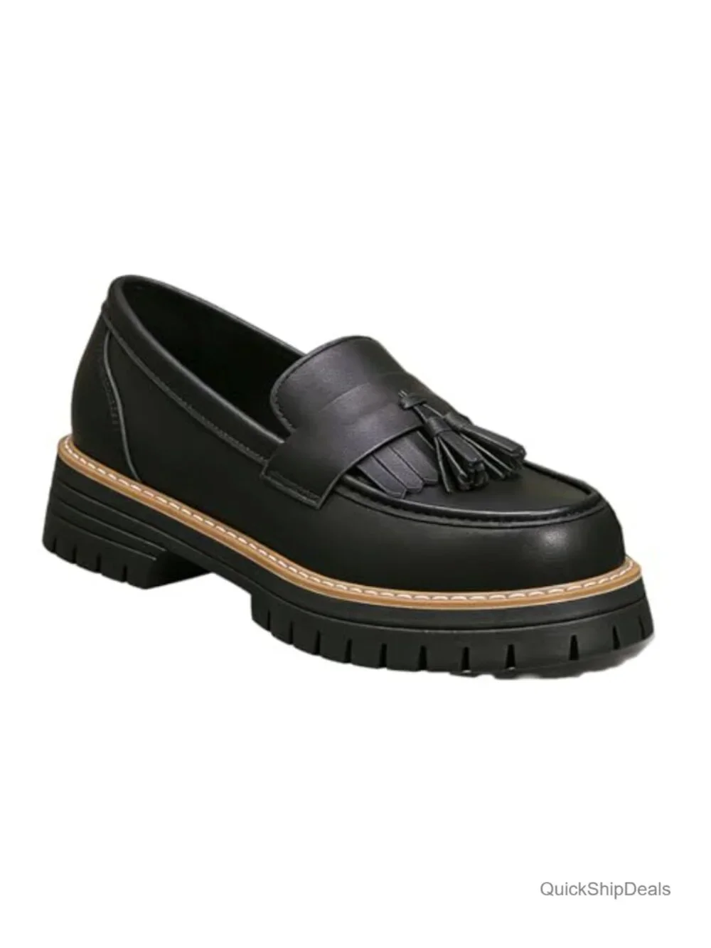 Women's Patent Leather Chunky Heel Penny Loafers Round Toe Slip-On Platform